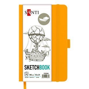 Скетчбук 13х21см/80арк. "SANTI" /743364/ для графіки, тв.обкл. PU, 110г/м2, жовтий (1/10/40) 214901 фото