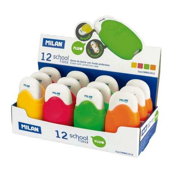Гумка "MILAN" /cmms1012/0133/ "School Fluo" овальна, в зах. конт., 6*3,5см, дісплей (12/96/384) 16082 фото