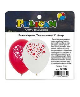 Кульки повітряні "Pelican" /827017/ латексні 12"(30сm) "Cердечки в серці" 10шт 168637 фото
