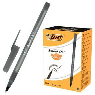 Ручка кулькова "BIC" Round Stic зі штрихкодом /9205681/ чорна (60) 160867 фото